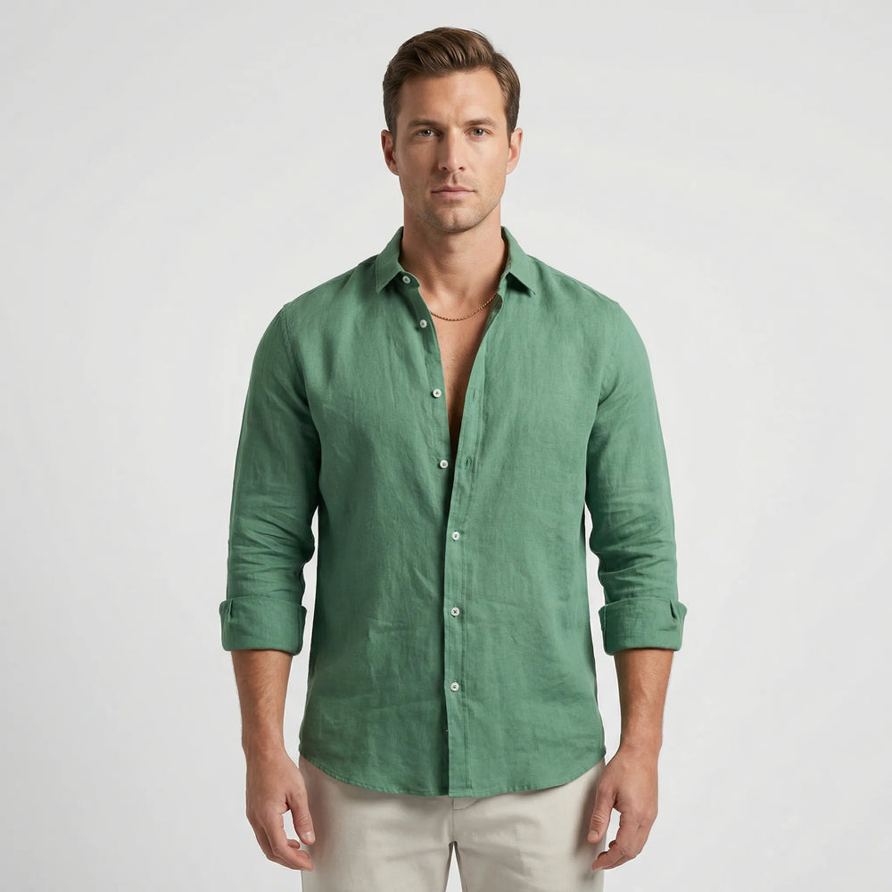 Verdano - Long Sleeve Button-Down Casual Shirt Green