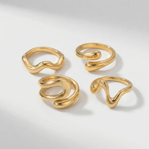 Vexorra - 4-Piece Adjustable Geometric Open Ring Set