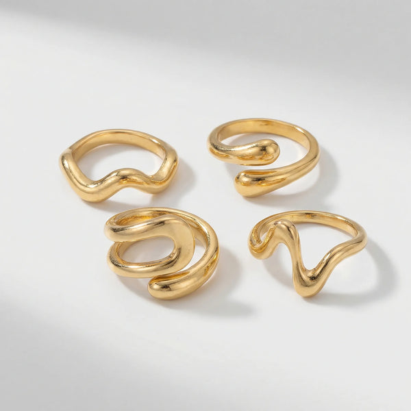 Vexorra - 4-Piece Adjustable Geometric Open Ring Set