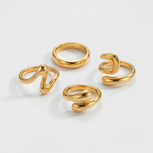 Vexorra - 4-Piece Adjustable Geometric Open Ring Set Gold