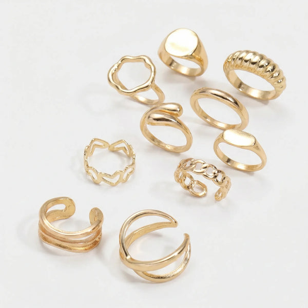 Vixara - 14-Piece Geometric Open Ring Set Gold 2