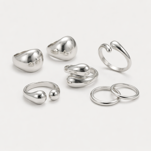 Vixara - 14-Piece Geometric Open Ring Set Silver 1