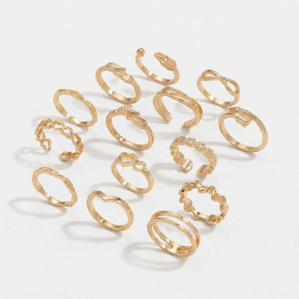 Vixara - 14-Piece Geometric Open Ring Set Gold 3