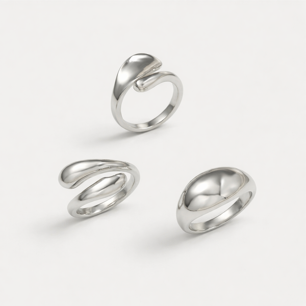 Vixara - 14-Piece Geometric Open Ring Set Silver 2