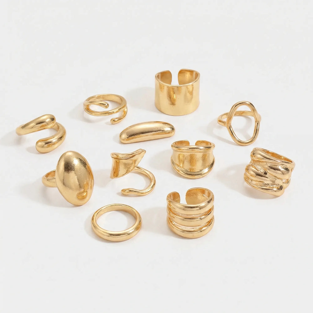 Vixara - 14-Piece Geometric Open Ring Set Gold 1