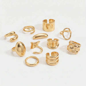 Vixara - 14-Piece Geometric Open Ring Set Gold 1