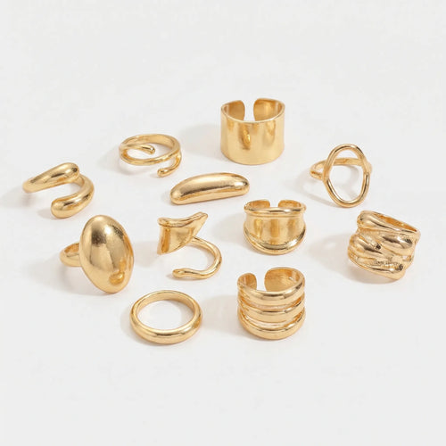 Vixara - 14-Piece Geometric Open Ring Set Gold 1