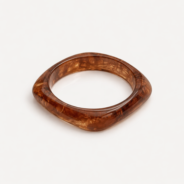 Vorbella - Wide Chunky Polygonal Bangle Bracelet Transparent Red Bronze
