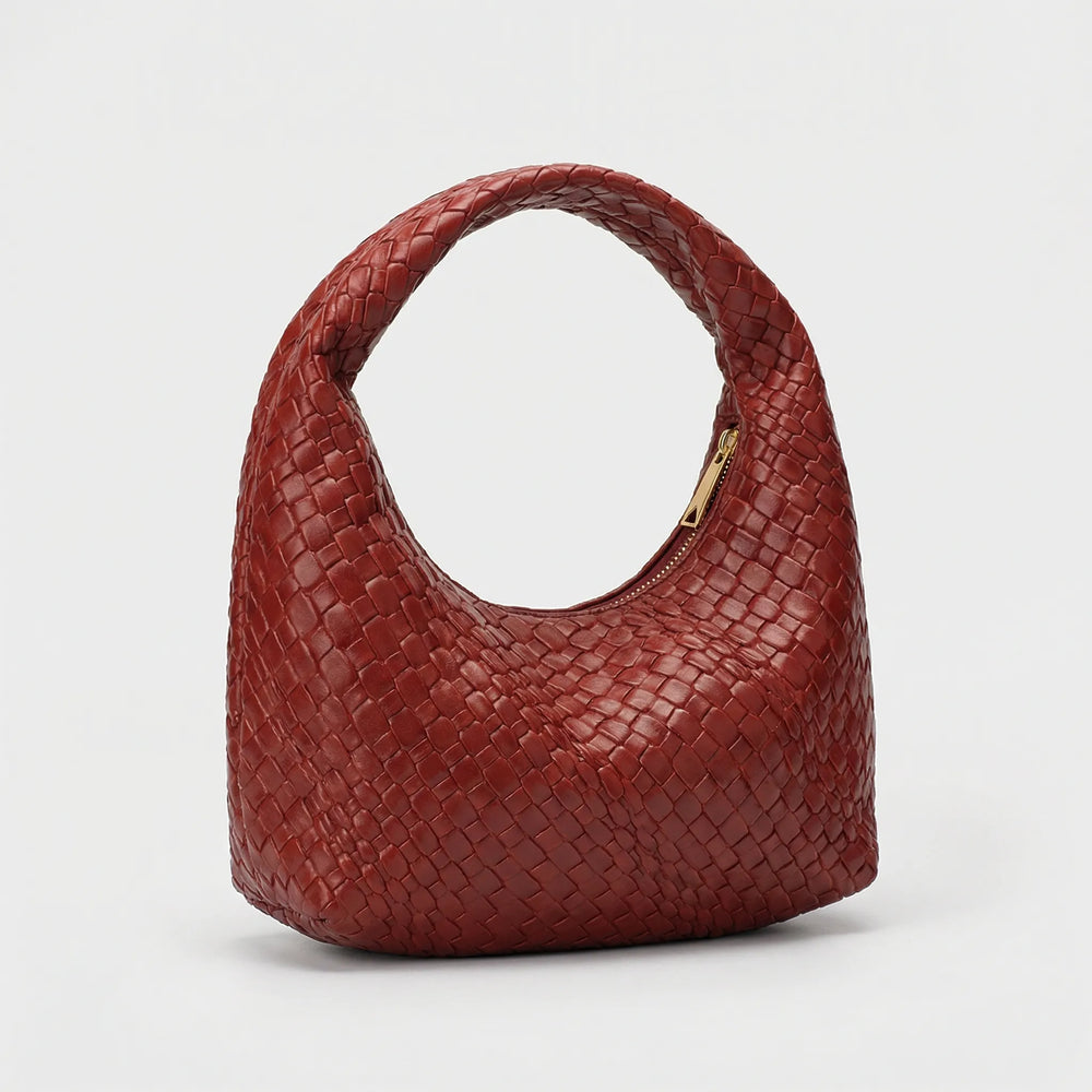 Vovella - Woven Embossed Hobo Shoulder Bag Wine Red
