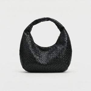 Vovella - Woven Embossed Hobo Shoulder Bag Black