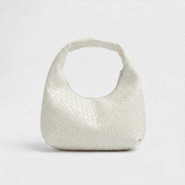 Vovella - Woven Embossed Hobo Shoulder Bag White