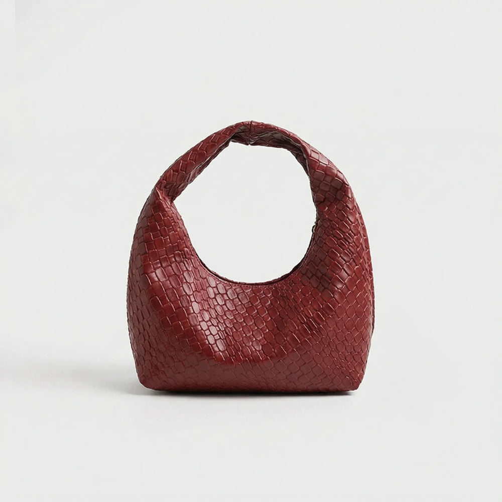 Vovella - Woven Embossed Hobo Shoulder Bag Wine Red