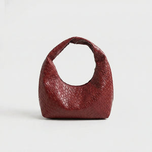 Vovella - Woven Embossed Hobo Shoulder Bag Wine Red