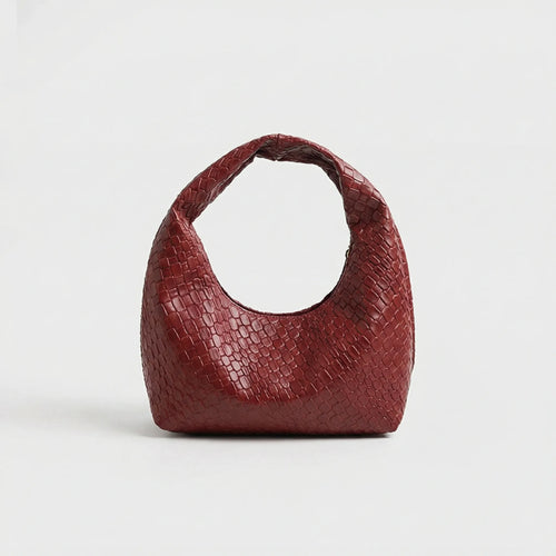 Vovella - Woven Embossed Hobo Shoulder Bag Wine Red