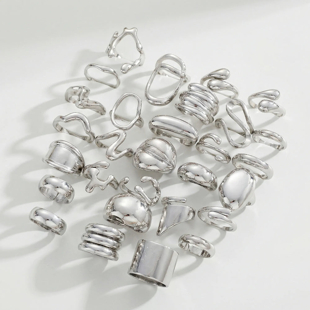 Vynxra - 29-Piece Open Geometric Ring Set Silver