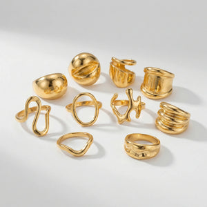 Vynxra - 29-Piece Open Geometric Ring Set Gold