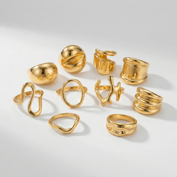 Vynxra - 29-Piece Open Geometric Ring Set Gold