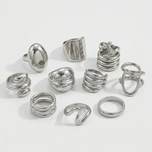 Vynxra - 29-Piece Open Geometric Ring Set Silver