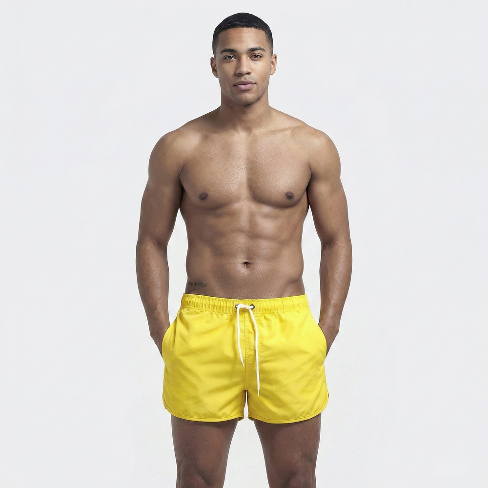 Wavzen - Solid Color Men's Swim Shorts Yellow