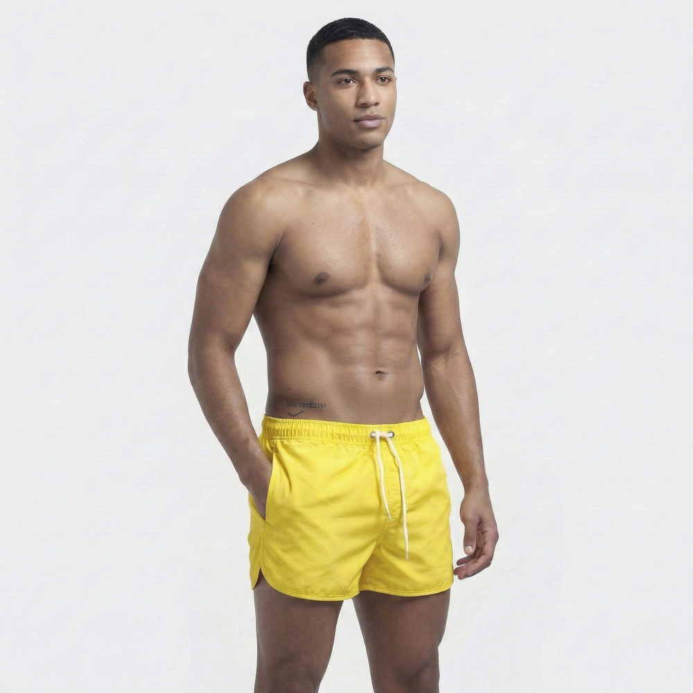 Wavzen - Solid Color Men's Swim Shorts Yellow