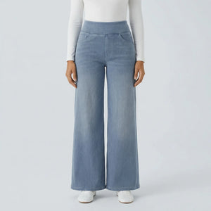 Widevia - High-Waist Wide-Leg Denim Pants Light Blue