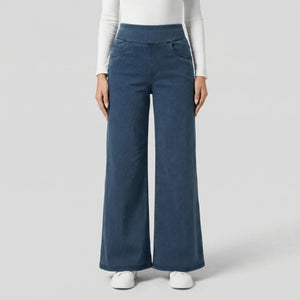 Widevia - High-Waist Wide-Leg Denim Pants Dark Blue