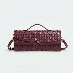 Wovella - Woven Accordion Flap Crossbody Bag Burgundy