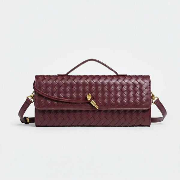 Wovella - Woven Accordion Flap Crossbody Bag Burgundy