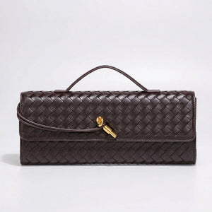 Wovella - Woven Accordion Flap Crossbody Bag Brown