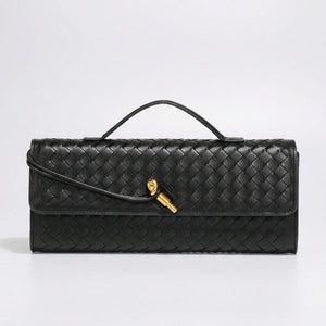 Wovella - Woven Accordion Flap Crossbody Bag Black
