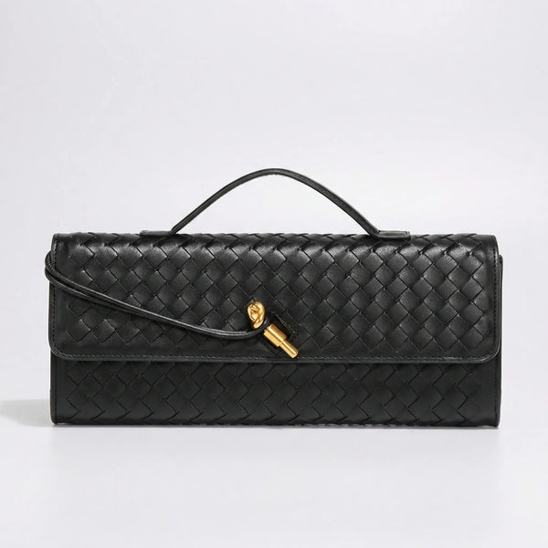 Wovella - Woven Accordion Flap Crossbody Bag Black