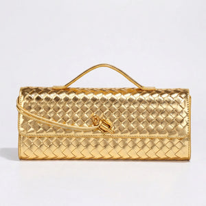 Wovella - Woven Accordion Flap Crossbody Bag Gold