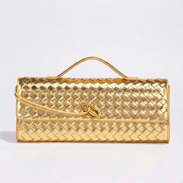 Wovella - Woven Accordion Flap Crossbody Bag Gold