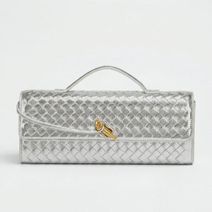 Wovella - Woven Accordion Flap Crossbody Bag Silver
