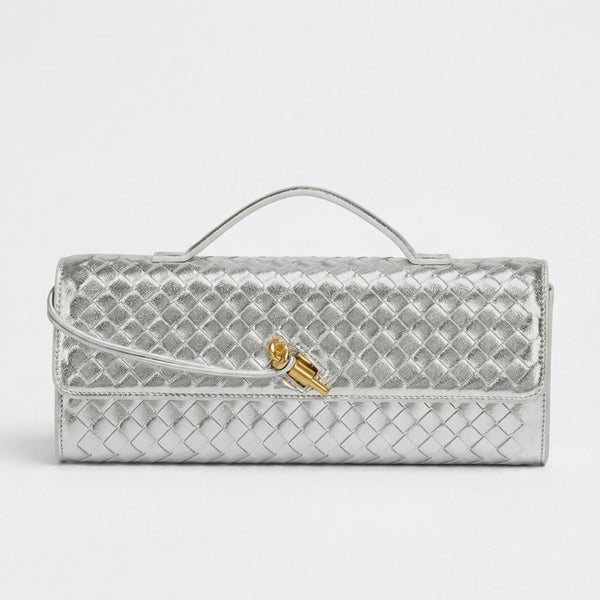Wovella - Woven Accordion Flap Crossbody Bag Silver