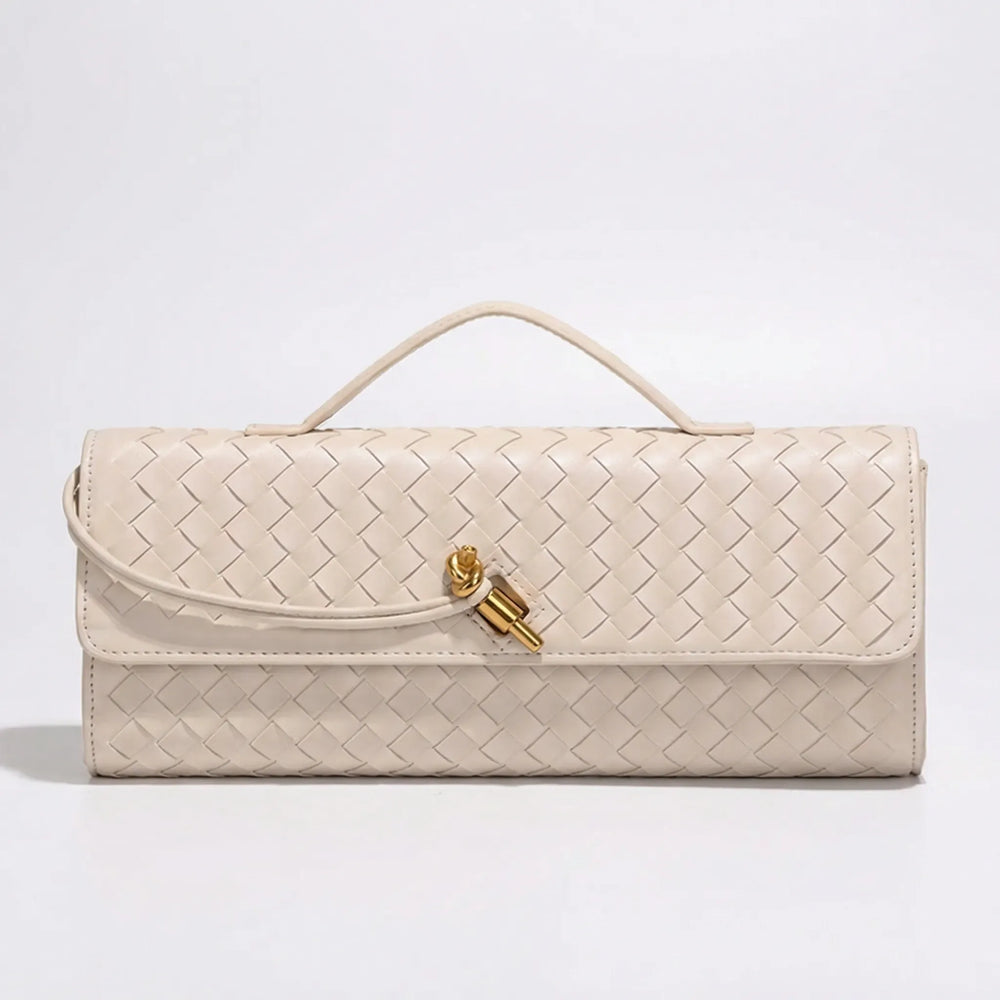 Wovella - Woven Accordion Flap Crossbody Bag Beige