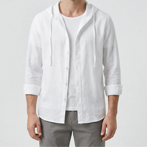 Zephyra - Button-Front Hooded Shirt Jacket White