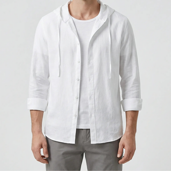 Zephyra - Button-Front Hooded Shirt Jacket White