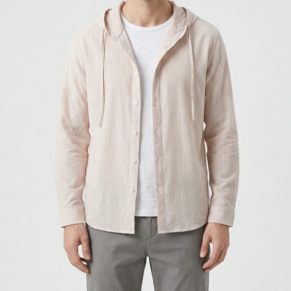 Zephyra - Button-Front Hooded Shirt Jacket Apricot