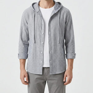 Zephyra - Button-Front Hooded Shirt Jacket Gray