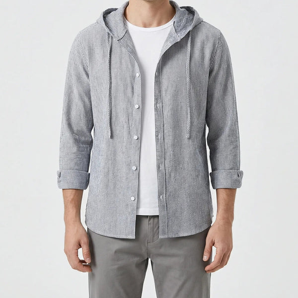 Zephyra - Button-Front Hooded Shirt Jacket Gray
