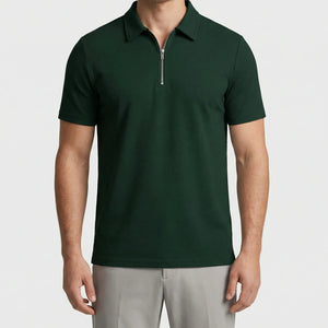 Zolvex - Slim-Fit Zip-Collar Polo Shirt Green