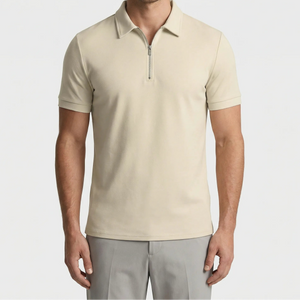 Zolvex - Slim-Fit Zip-Collar Polo Shirt Beige