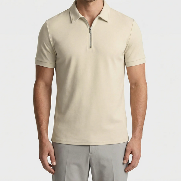 Zolvex - Slim-Fit Zip-Collar Polo Shirt Beige