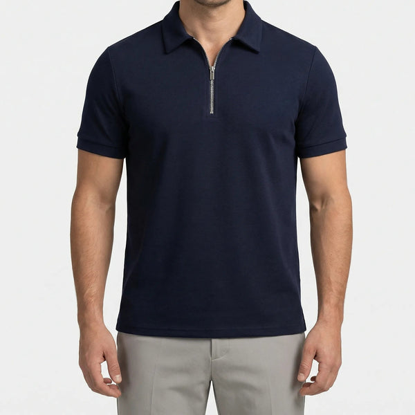 Zolvex - Slim-Fit Zip-Collar Polo Shirt Blue