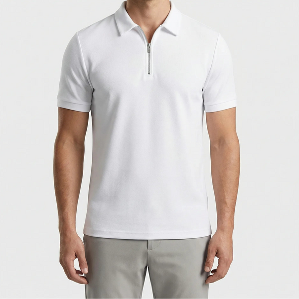 Zolvex - Slim-Fit Zip-Collar Polo Shirt White