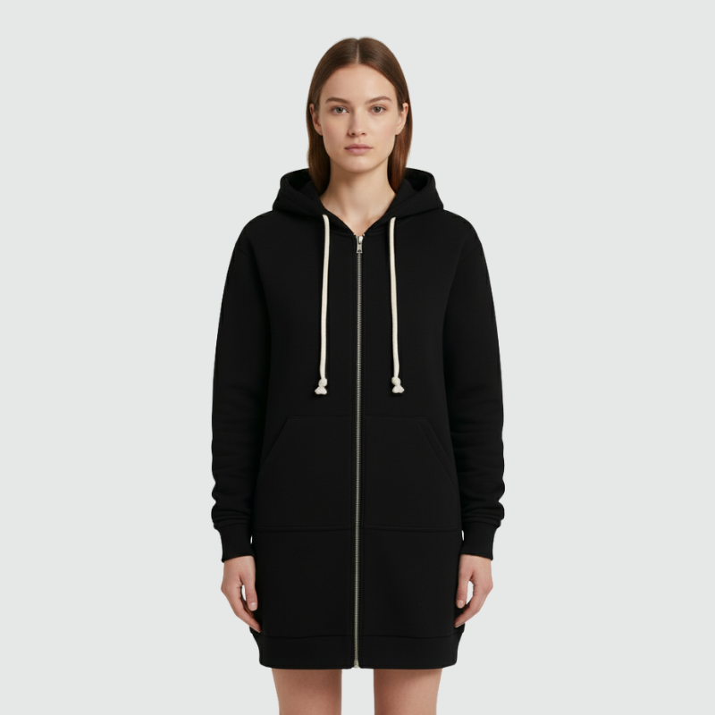 Ariana | Women’s Longline Zip Hoodie Black