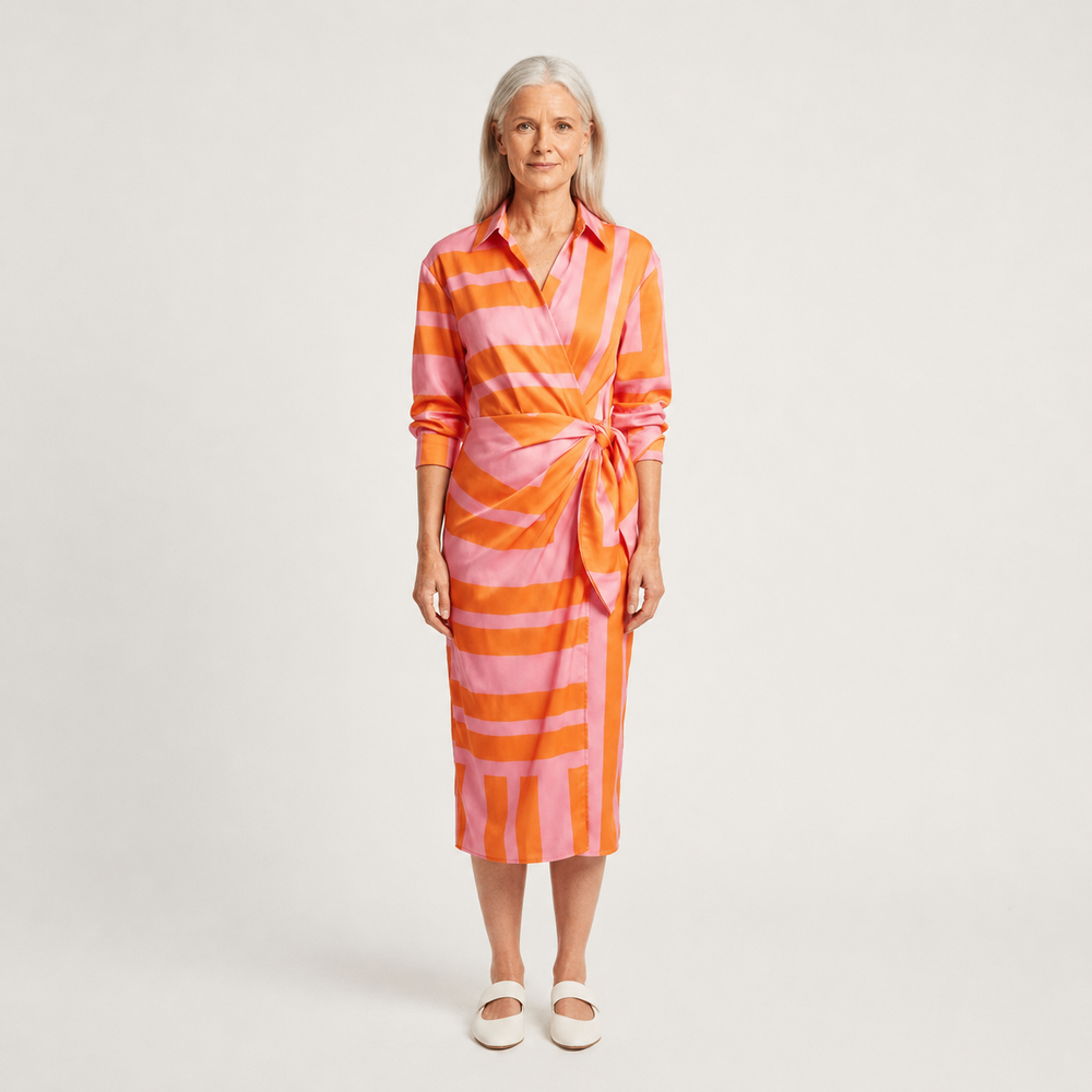 Aveline - Striped Midi Wrap-Style Shirt Dress