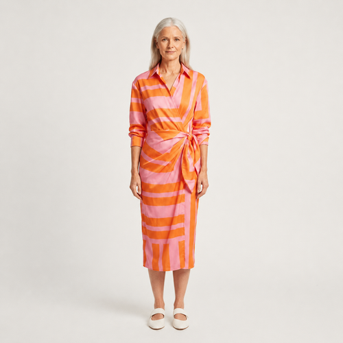 Aveline - Striped Midi Wrap-Style Shirt Dress