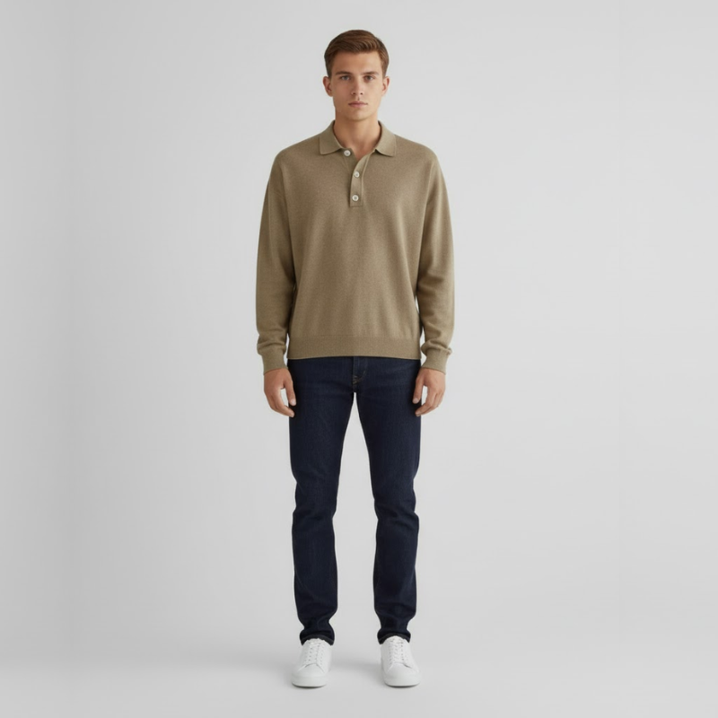 Elias | Men’s Long Sleeve Polo Jumper Khaki